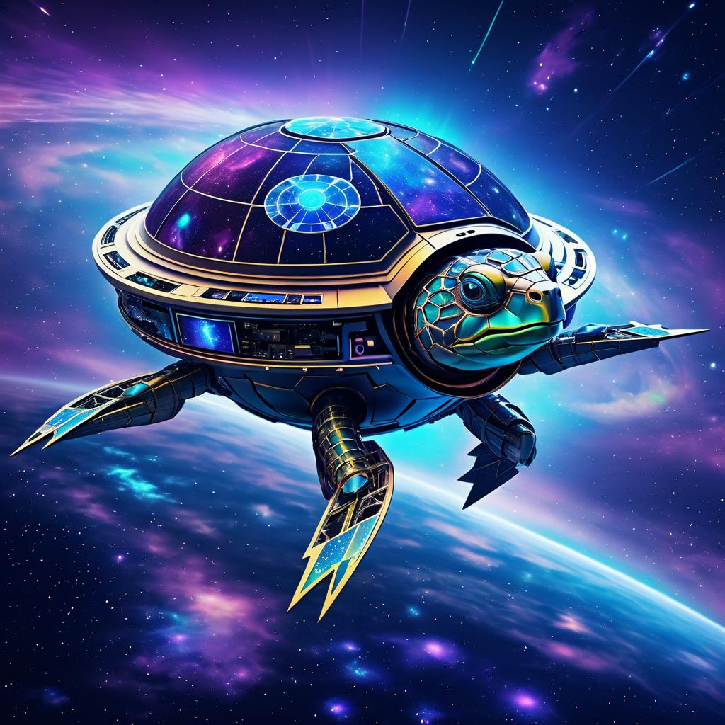 Mystical Turtle in Space Orbiting Planets