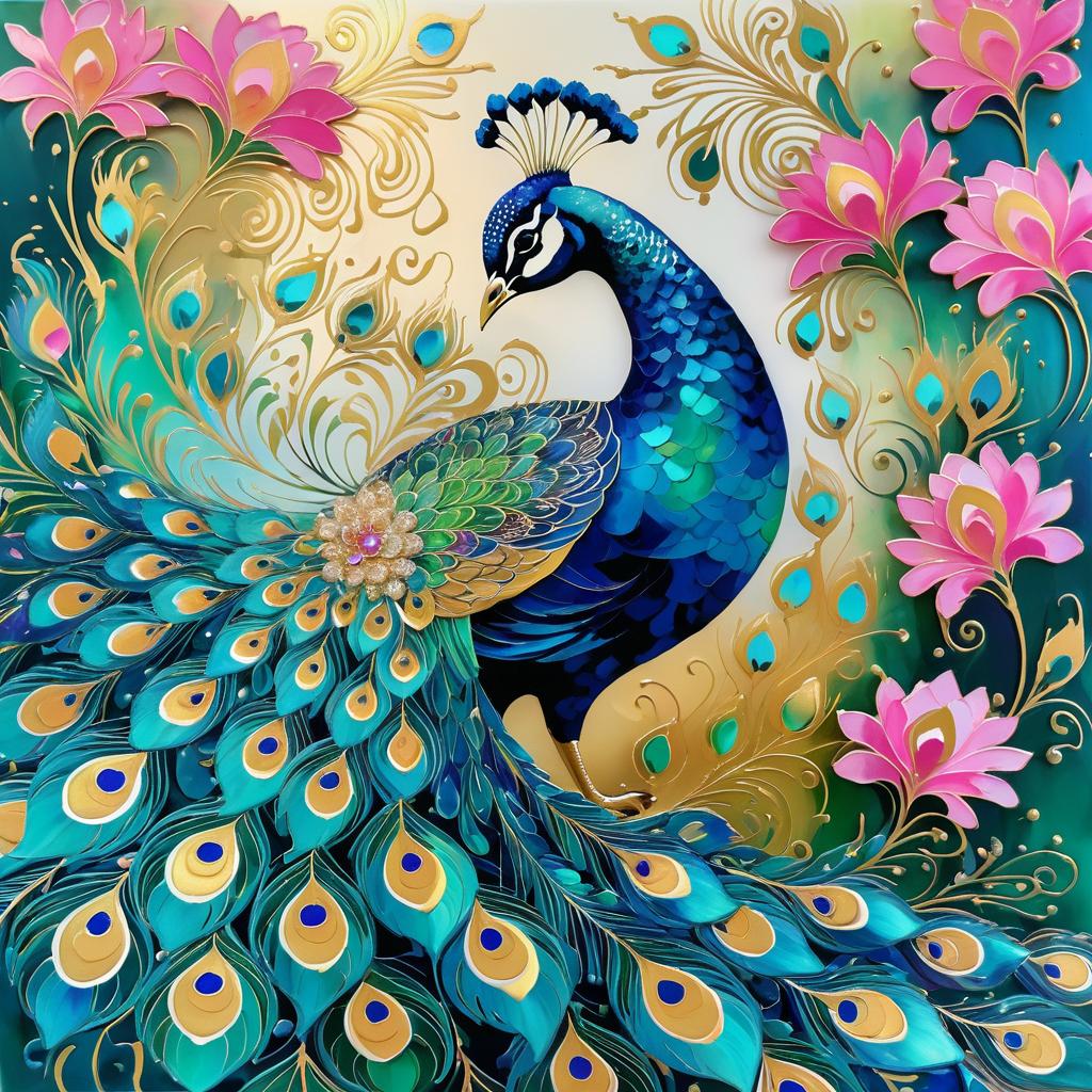 Elegant Peacock in a Vibrant Garden