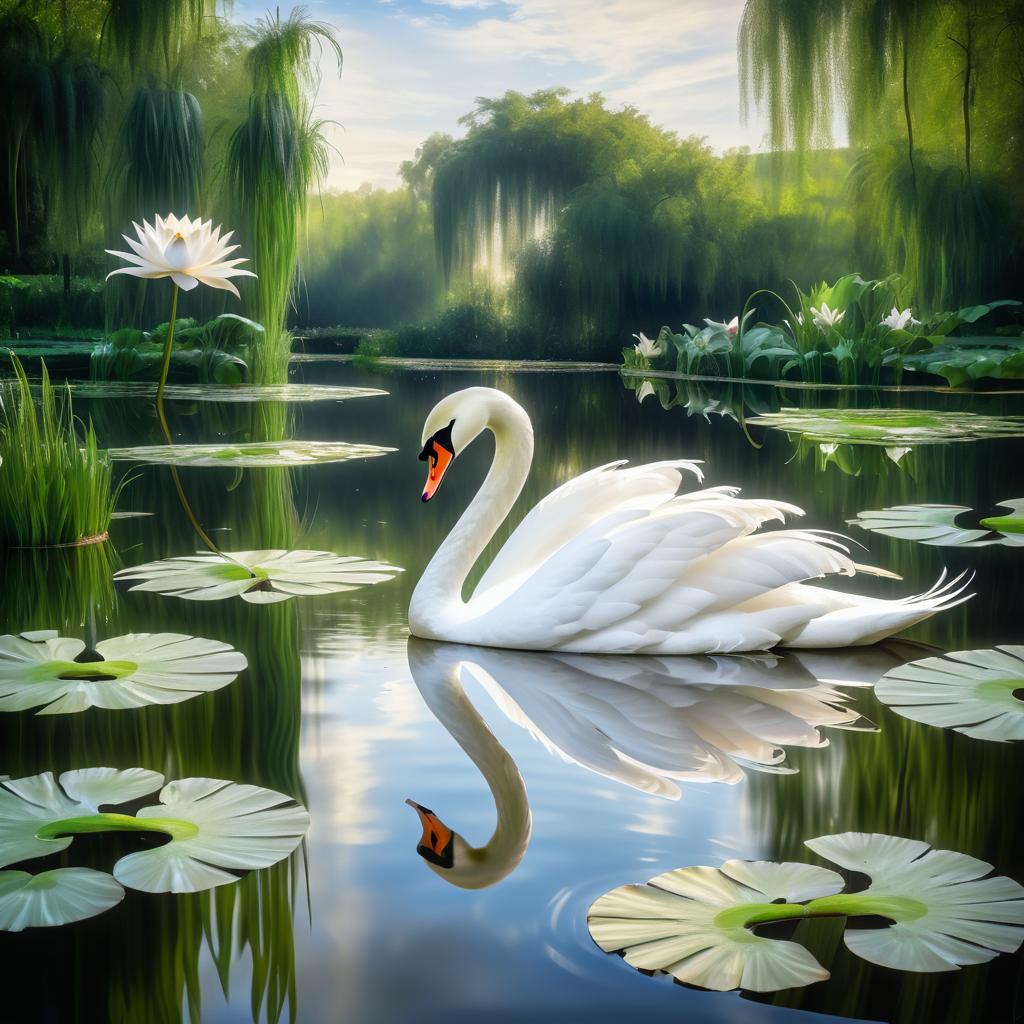 Elegant Swan Portrait in Serene Pond