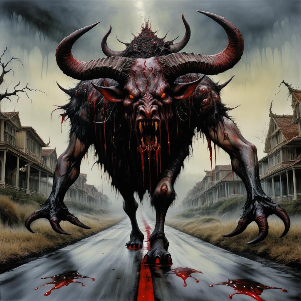 Giant Fanged Nightmare on Bloodied Road