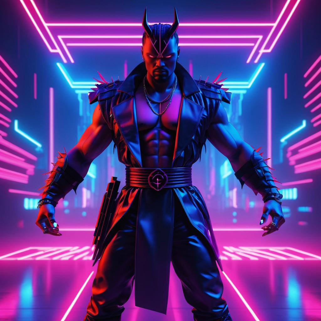 Fierce Demon in Neon Cyberpunk Paradise