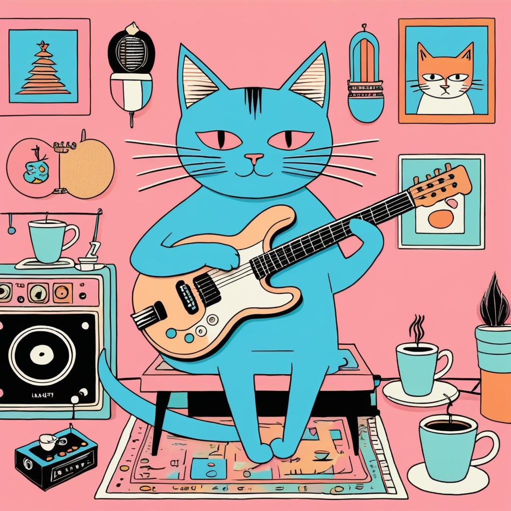 Whimsical Cat Jamming in Pastel Vibes