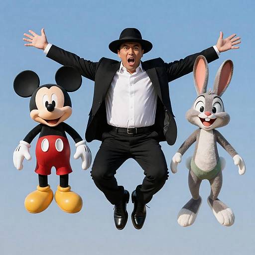 Dynamic Mid-Air Trio Against Blue Sky