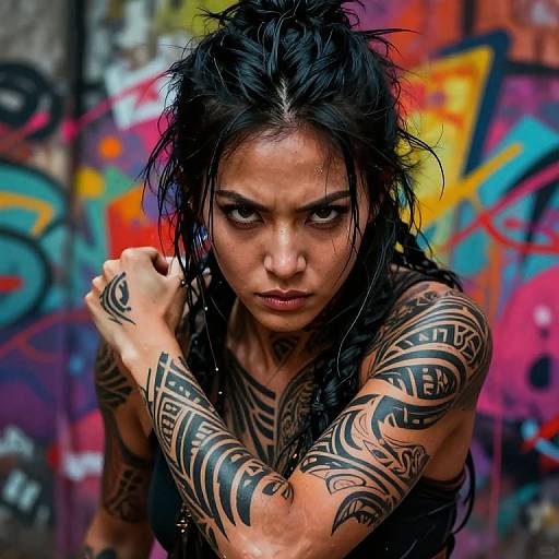 Fierce Female Warrior with Tribal Tattoos
