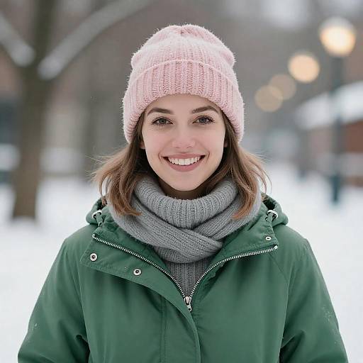 Smiling Woman in Winter Wonderland