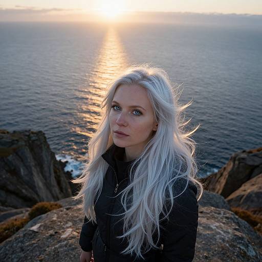 Nordic Woman Under Midnight Sun