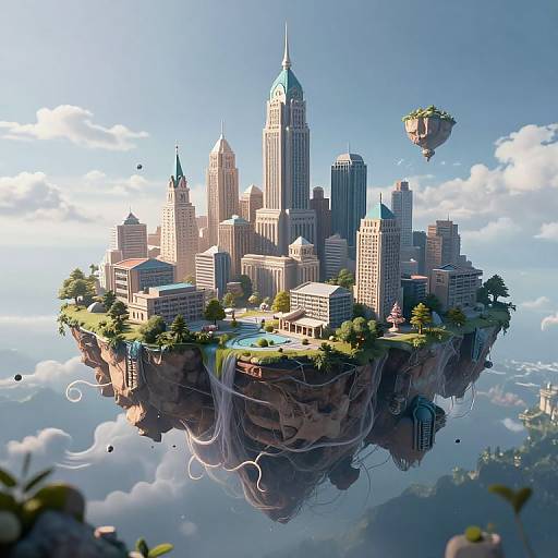 Surreal Floating Cityscape in 3D