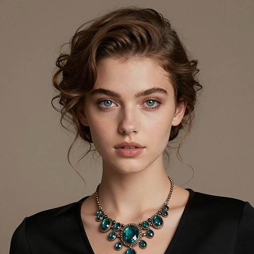 Elegant Young Woman with Teal Gemstone Necklace