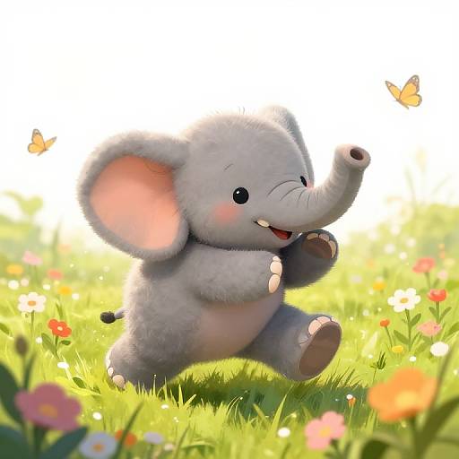 Playful Elephant Calf in Meadow