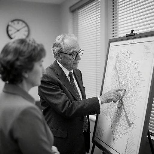 Older Man Pointing at Office Map
