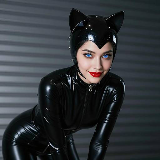 Mysterious Woman in Latex Cat Suit