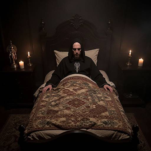 Exorcist Costume in Dark Chapel Bedroom