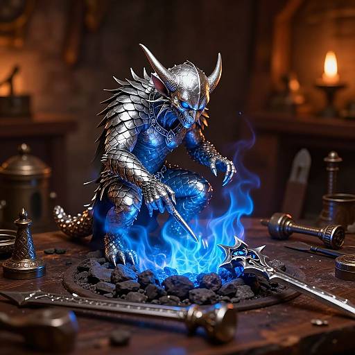 Silver Kobold Crafting Magical Weapons