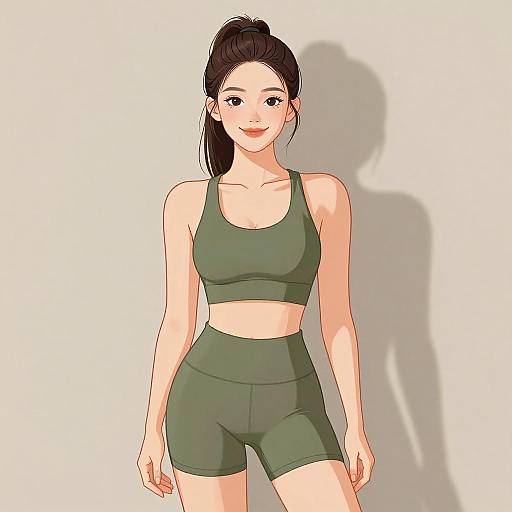 Athletic Woman in Olive Green Sportswear