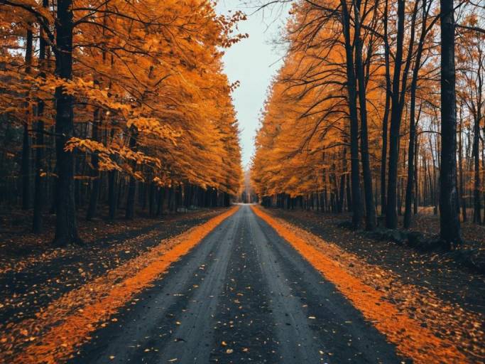 Autumn Landscape with Orange Leaves