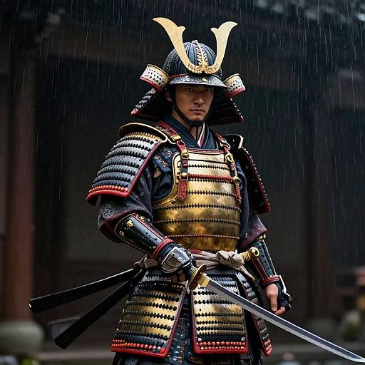 Detailed Ancient Samurai in Rain