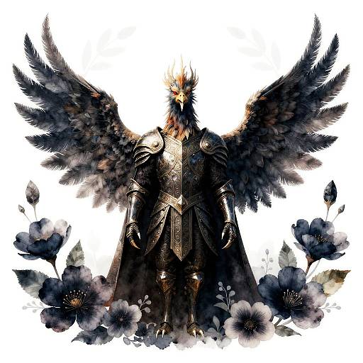 Watercolor Obsidian Phoenix with Baroque Armor