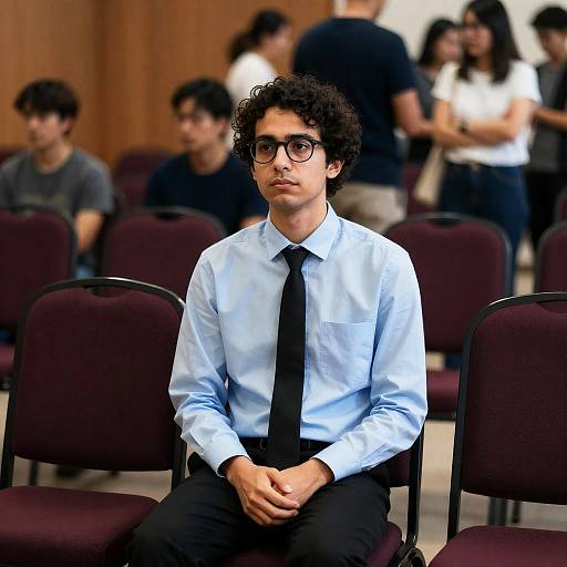 Neutral Man in Maroon Chair Setting