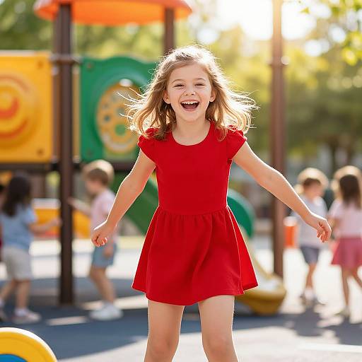 Cheerful Girl Playing in Playground