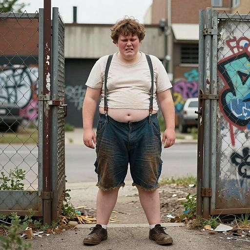 Gritty Urban Boy Amid Decay