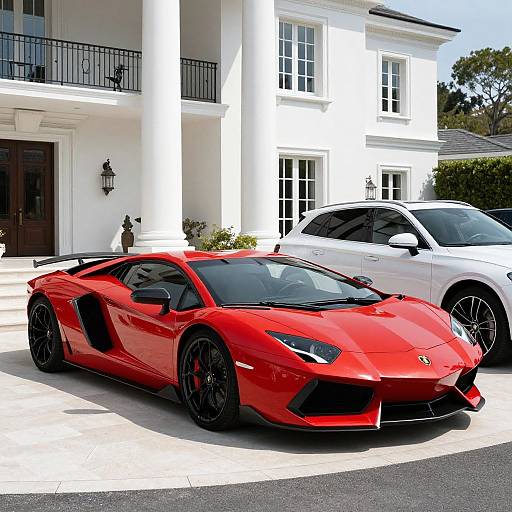 Red Lamborghini Aventador at Mansion
