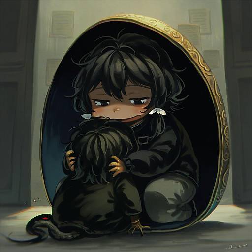 Illustration of Andrew graves, the coffin of andy and leyley in the style of Koto inari