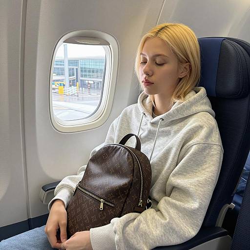 Young Woman Relaxing on Airplane