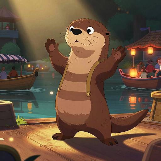 Energetic Otter Performing by Riverside Dock