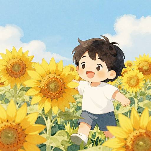 Joyful Child in Sunflower Field