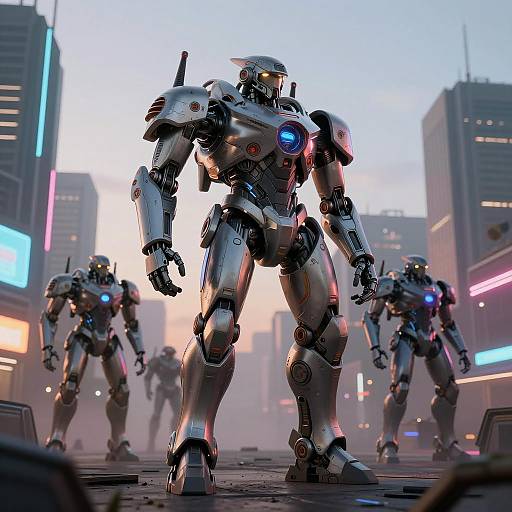 Futuristic Cybernetic Warriors in Urban Wasteland