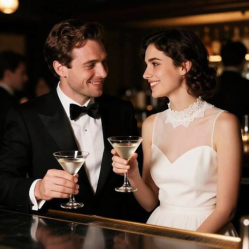 Elegant Couple Toasting at Bar