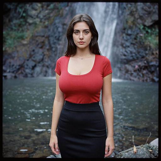 Chic Woman by Waterfall in Calotype