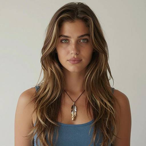 Portrait of Young Woman with Long Layered Hair