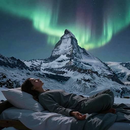 Young Woman Meditating with Aurora