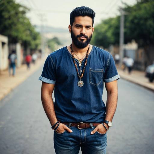 Stylish Bearded Man in Denim Outfit Outdoors