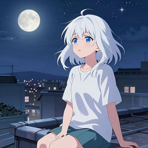 Serene Anime Girl on Rooftop