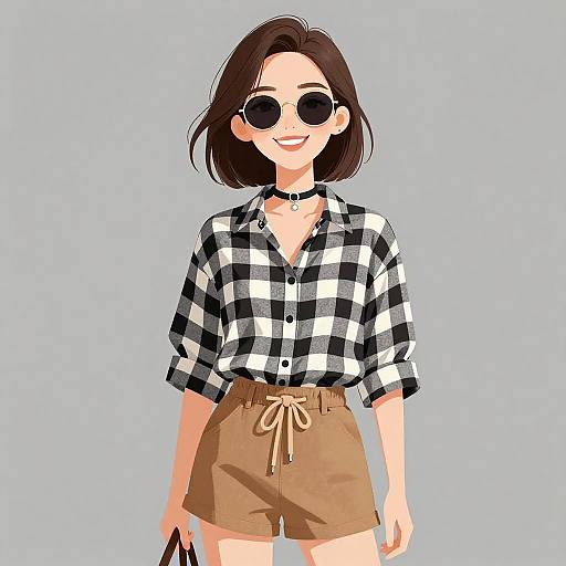 Stylish Woman in Casual Gingham Outfit