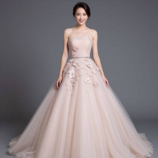 Elegant Joyful Woman in Blush Gown
