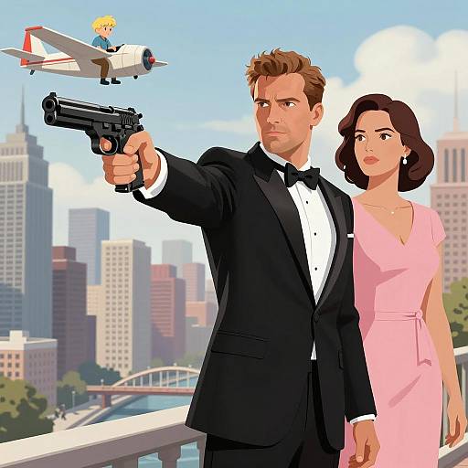 Dramatic Cityscape Duo with Child Pilot