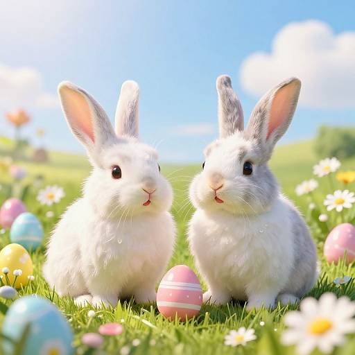 Two Adorable Bunnies in Easter Field