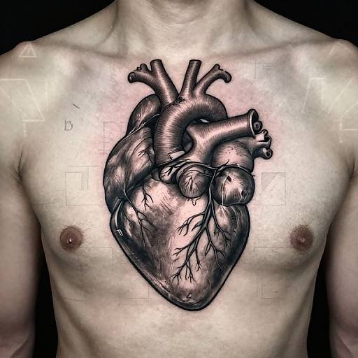 Hyper-realistic Anatomical Heart Chest Tattoo