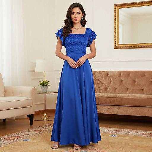 Woman in Blue American Dress