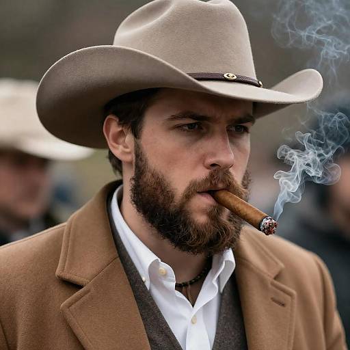 Intense Bearded Cowboy with Cigar