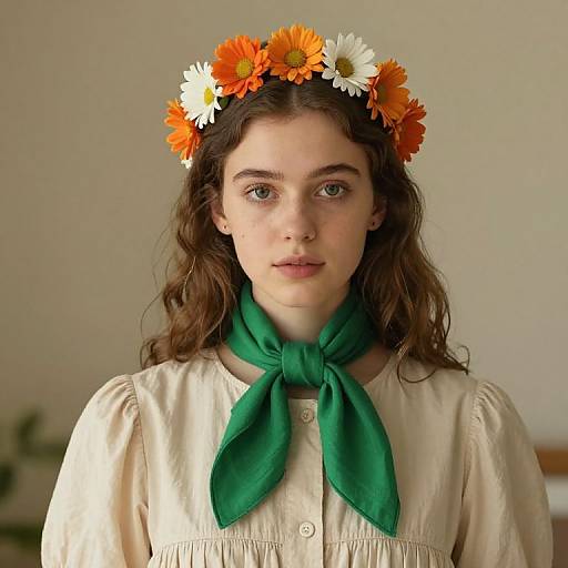 Girl with Floral Dress and Scarf