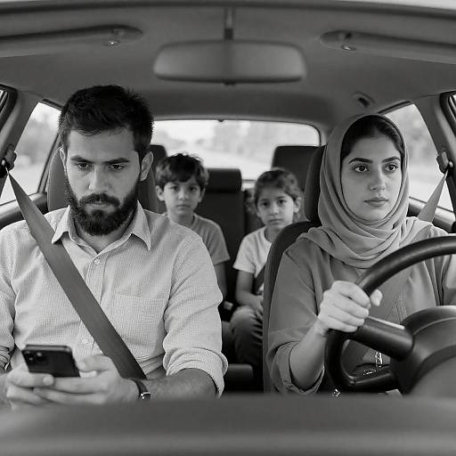 Monochrome Family Car Interior Portrait