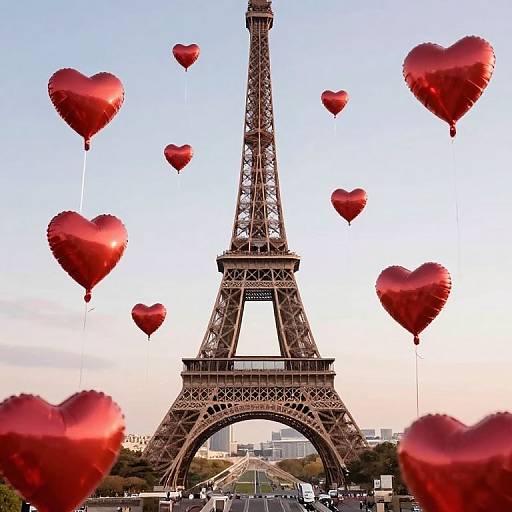 Romantic Heart Balloons Over Eiffel Tower