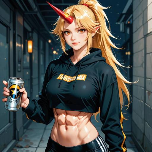 Muscular Blonde Girl in Hooded Bodysuit