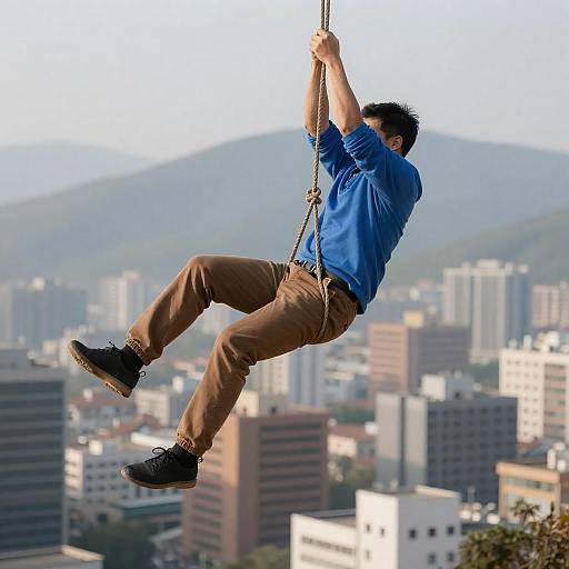 Urban Acrobat: Man Suspended Over City