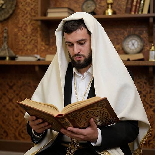 Man Reading Torah in Traditional Attire