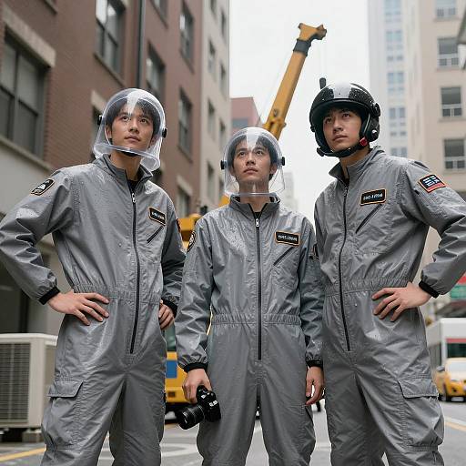Urban Astronauts in Gray Jumpsuits